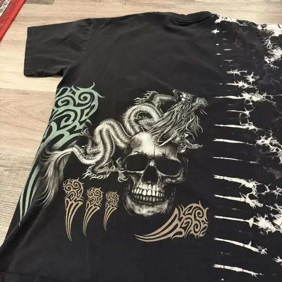 tribal skull all over print t shirt XL 00s Y2K - Picture 6 of 8
